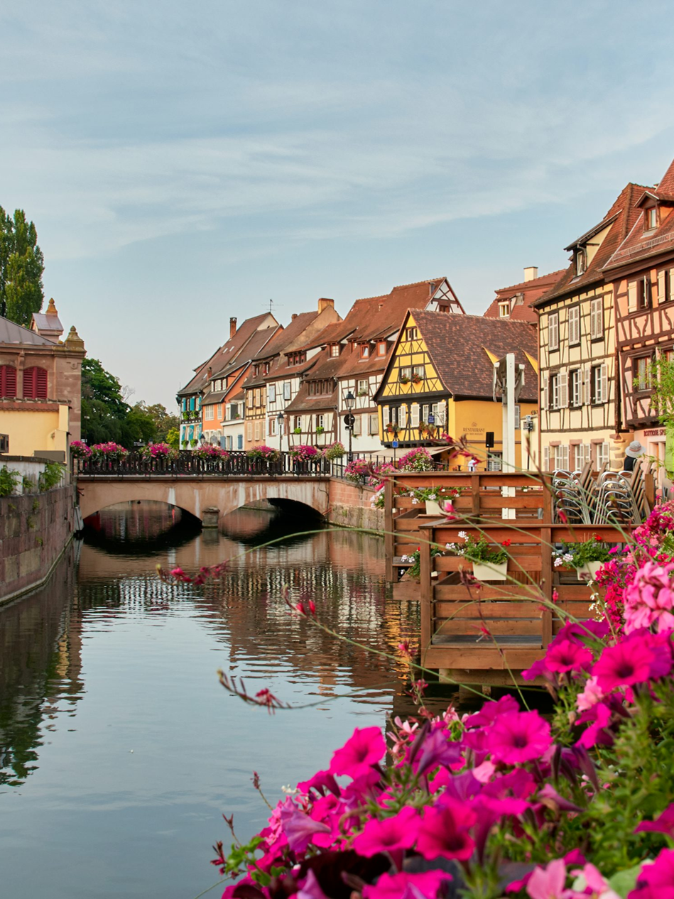 Colmar canal lined with flowers