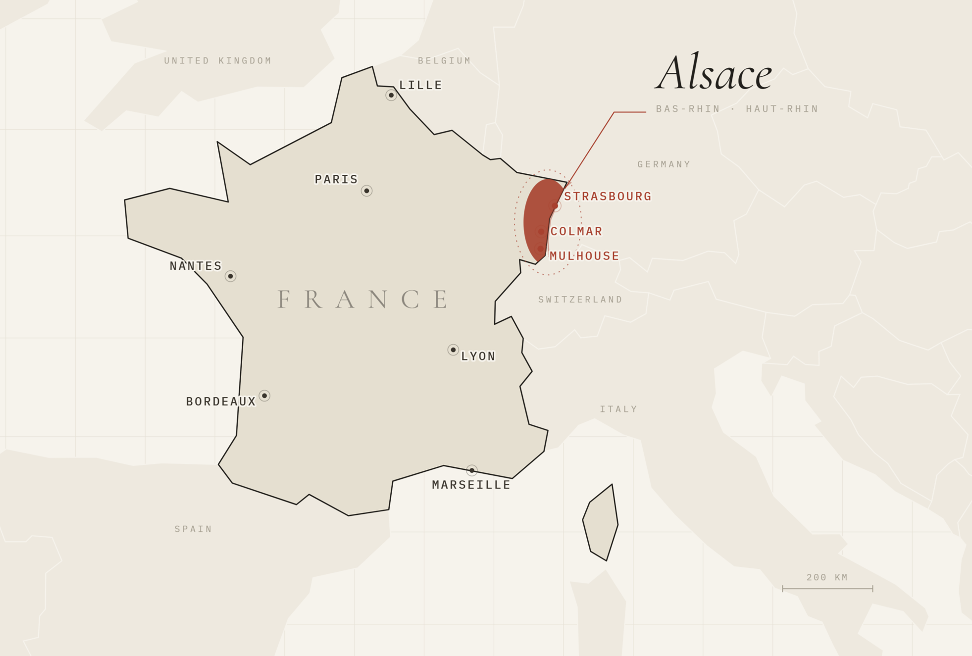 Map of Alsace and France